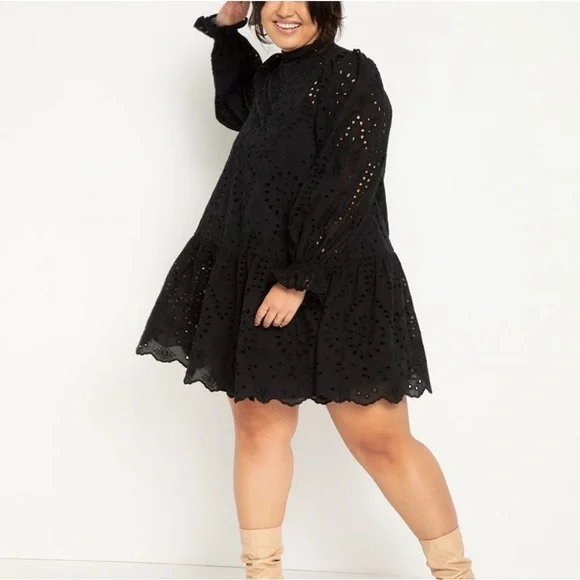 Eloquii Easy Eyelet Dress in Black - Picture 1 of 3